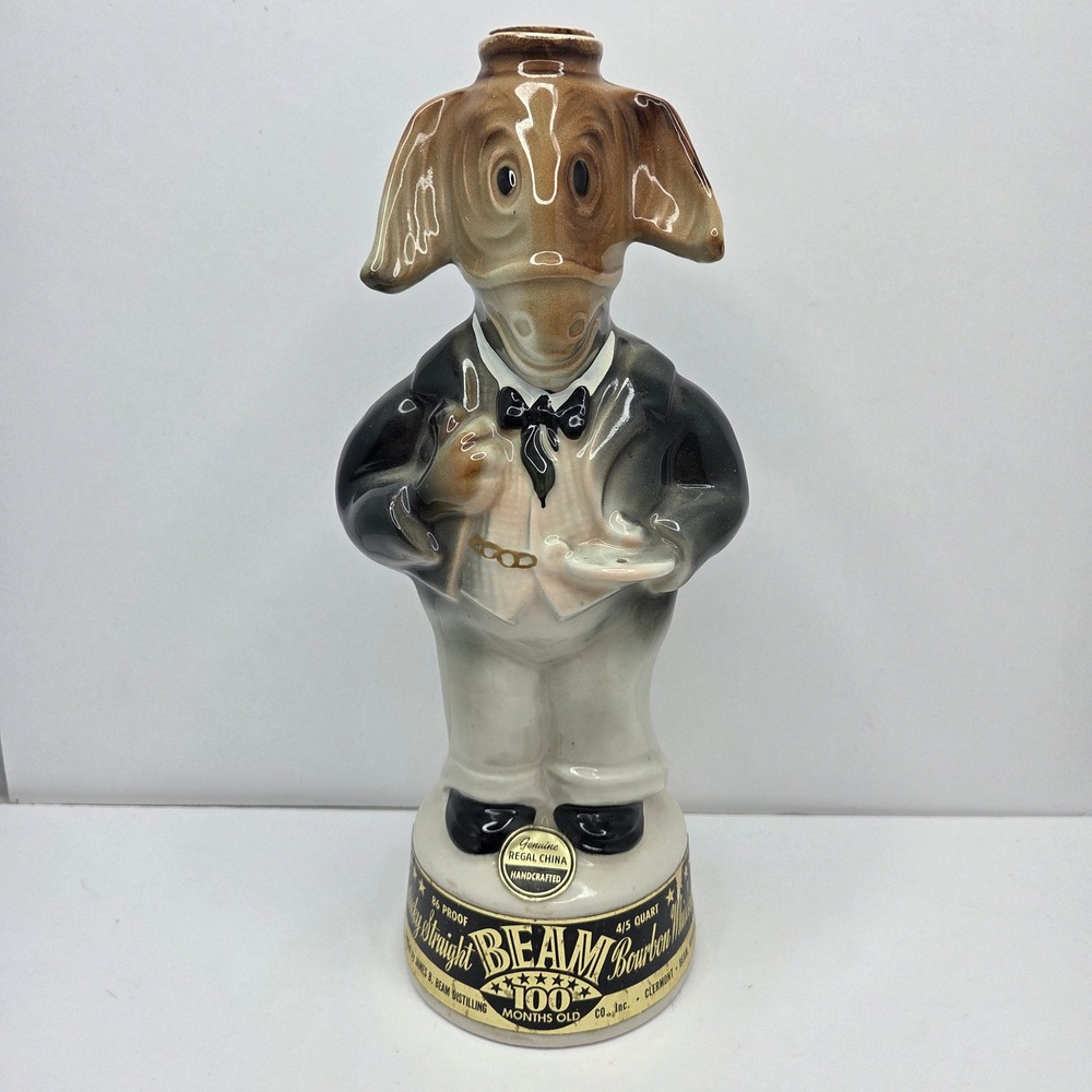 Jim Beam Bourbon Whiskey Decanter Regal China Donkey Tuxedo Vintage 11" Gray
